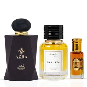 Raghad Eau de Parfum Spray & Baklava Extrait de Parfum Spray 100ml by Azha & Nouf Loose Oil 12ml by Intense Oud | Sweet, Spicy & Woody Elegance (Fall Bundle)