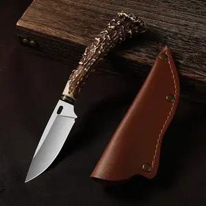 Multi-functional Knife with Angular Handle, Stainless Steel Damascus Pattern Meat Cutting Kitchen Knife, Sharp Fixed Blade Knife with Sheath, Good helper tool for Home Cooking and Outdoor Camping.