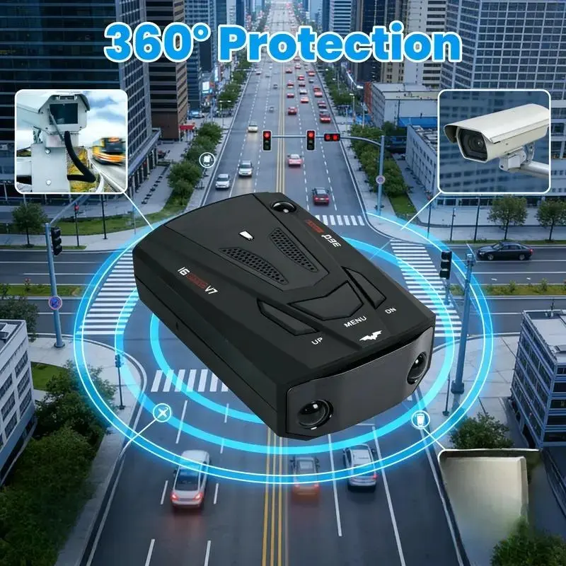 V7 Car Radar Detector 360 Degree Full Band Signal Detection Vehicle Speed Early Warning Device Voice Alert Car Safety Accessory
