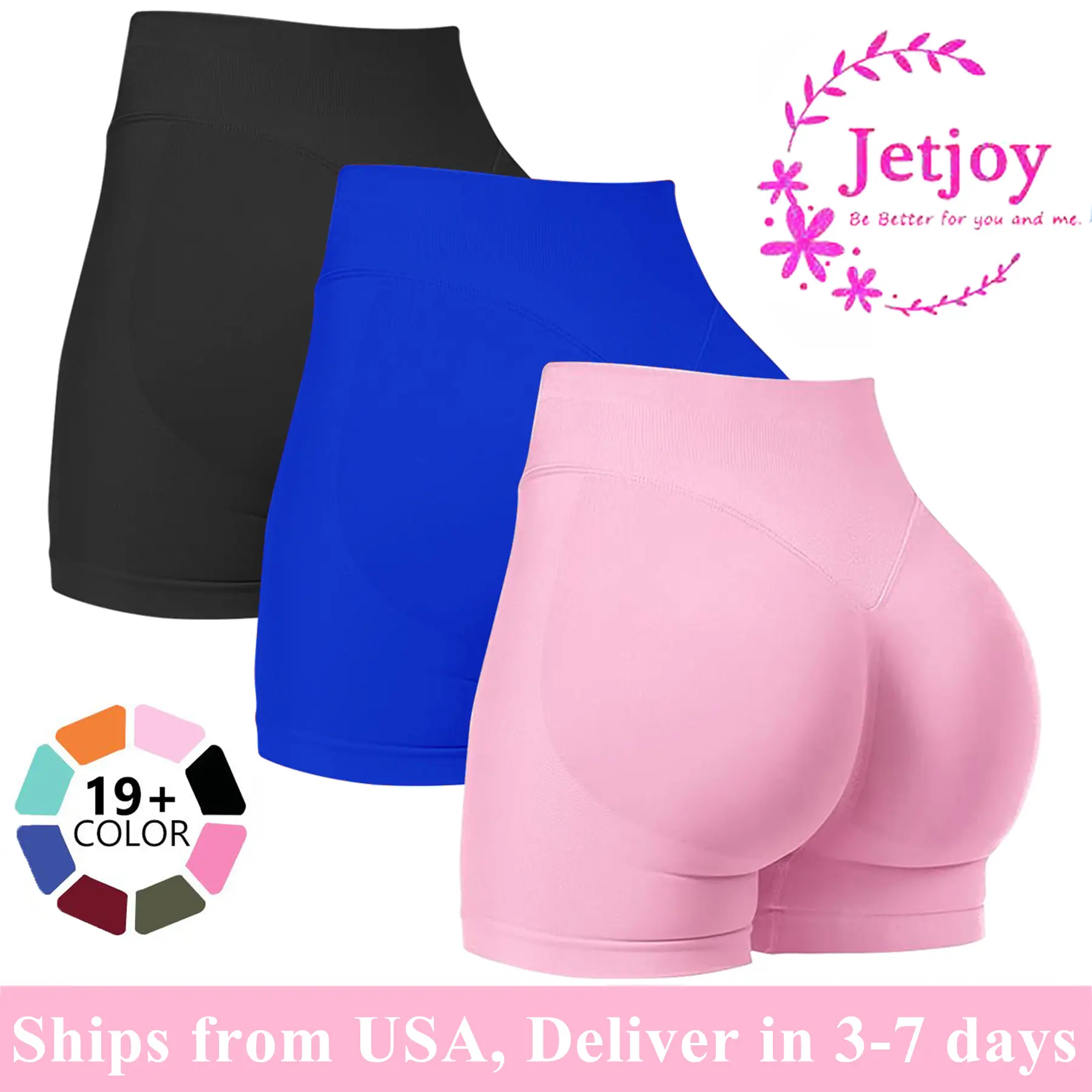 Jetjoy Shorts for Women,Workout Gym Biker Running Shorts Hidden Scrunch Butt Lifting Gym Shorts Seamless Booty Biker Shorts 4.5 inch athleisure Fitness & Casual Wear summeroutfit
