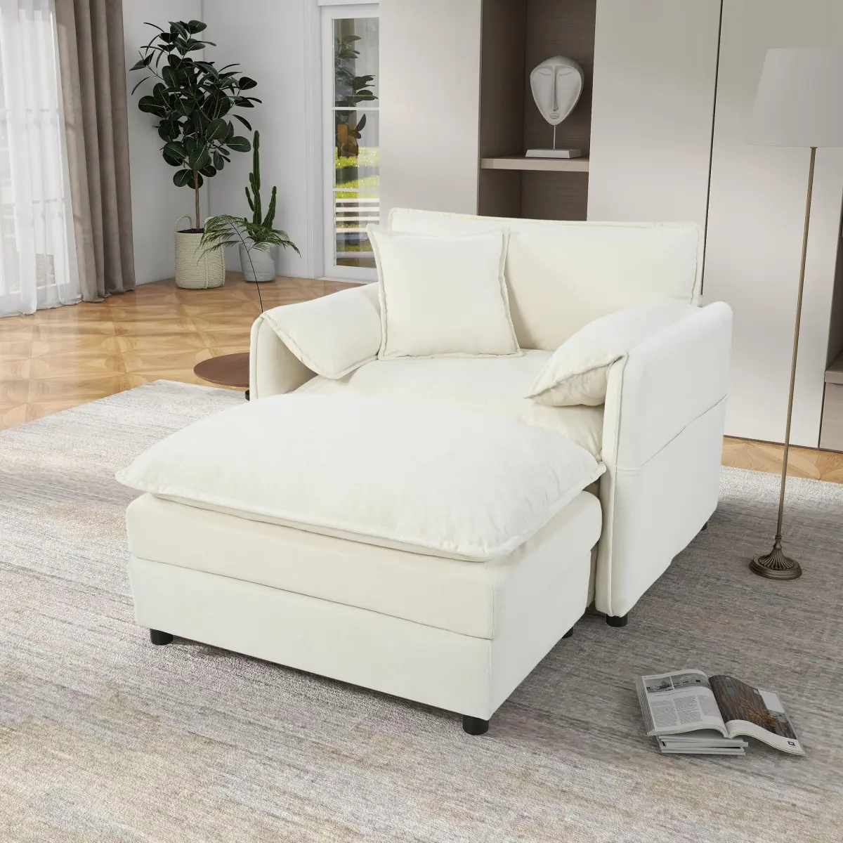 YAOSHANSHAN Chenille Lounge Chair with Ottoman, Upholstered Reading Accent Chair, Cozy Sofa Bed, Modern Sofas Couches for Living Room Single Seating