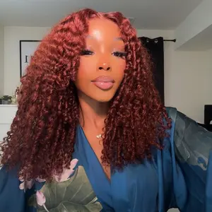 Reddish Brown Curly Bob Human Hair Wigs HD Transparent 13x6 Lace Frontal Wigs 100% Human Hair Deep Curly Bob Wigs for Women 180% Density Short Bob Lace Front Curly Wigs Pre Plucked Natural Hairline With Baby Hair