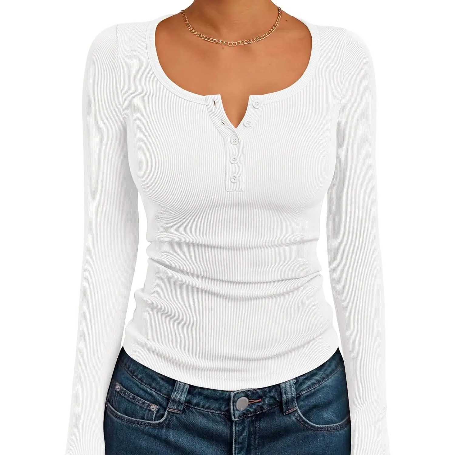 Womens Long Sleeve Henley T Shirts Fall Ribbed Tops Dressy Business Casual Work Teen Girl Winter Cute Basic Tees