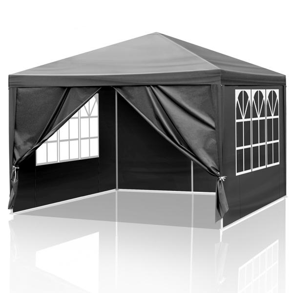 Black 10'x10' Waterproof Canopy Gazebo, Heavy Duty Outdoor Patio Party Tent for Wedding, BBQ, Catering & Backyard Events