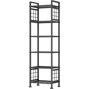 6-Wire Standing Storage Shelf for Bathroom Organizers and Storage & Laundry Room Organization, Metal Shelving Unit Pantry Rack for Kitchen & Bathroom, Black