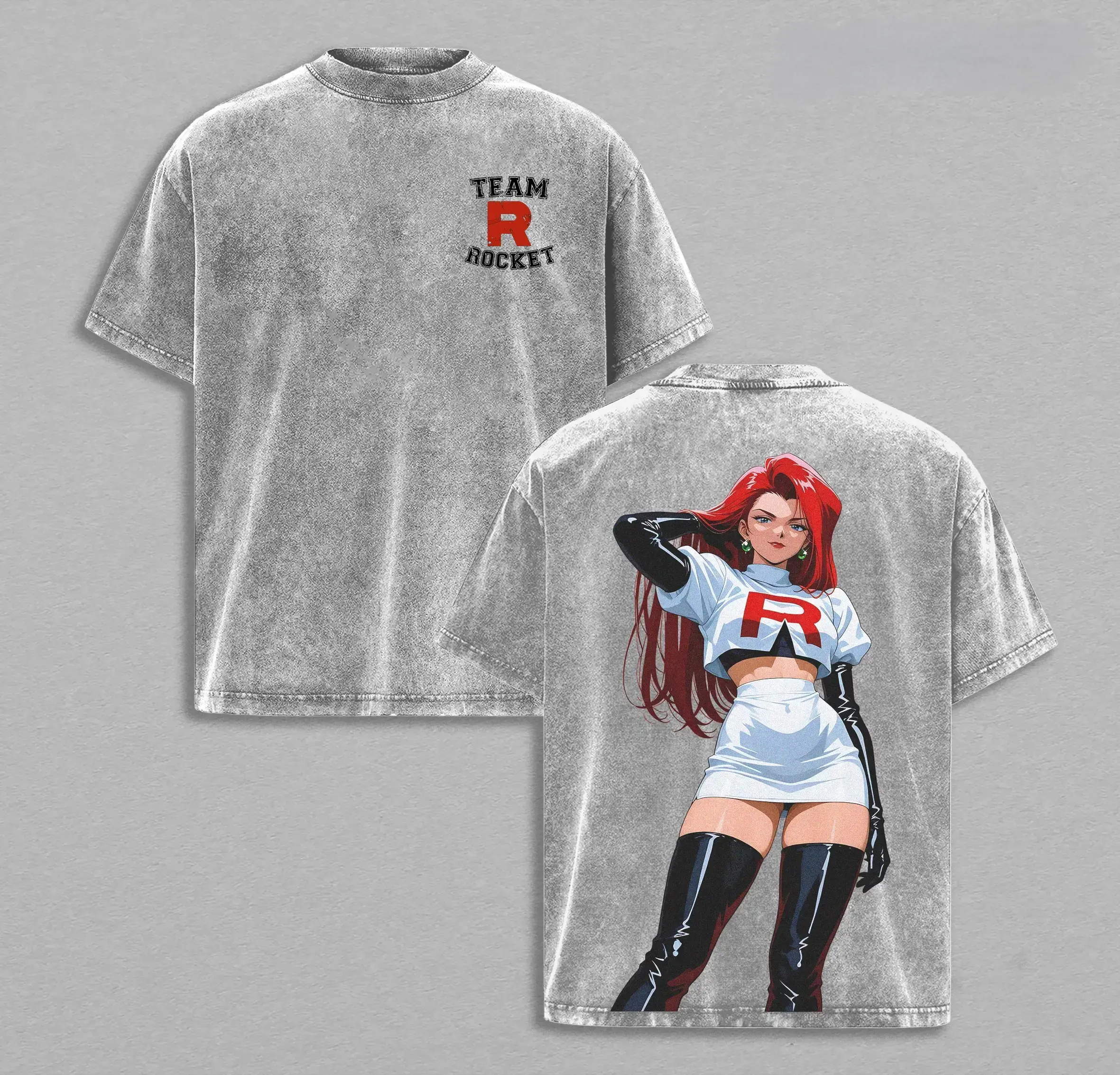 Retro Limited Team Rocket x Jessie V2 T-shirt Washed Anime Merch Double Printed Washed Tee Unisex Manga Heavyweight Cotton 90s Anime Kanto Villains Team Rocket,  funny graphic tee,good graphic tees,vintage shirts,  cotton graphic tees,  men's t shirts