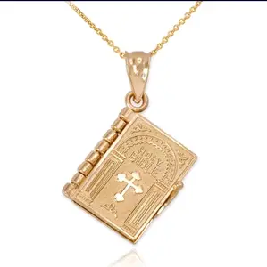 Bible Pendant Necklace Gold plated with Lord's prayer