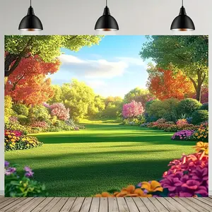 1pc Garden Backdrop Spring Scenery Design Multiple Sizes Polyester Photography Banner for Classroom Office Indoor Outdoor Decor Festive Room