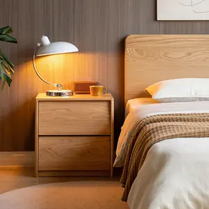 Wayshome Solid Oak Nightstand, Natural Wood Nightstands with Slanted Drawers, Mid Century Modern Nightstand, Small Nightstands for Small Spaces, Wood Bedside Table for Bedroom, Fully Assembled, 19.69"H