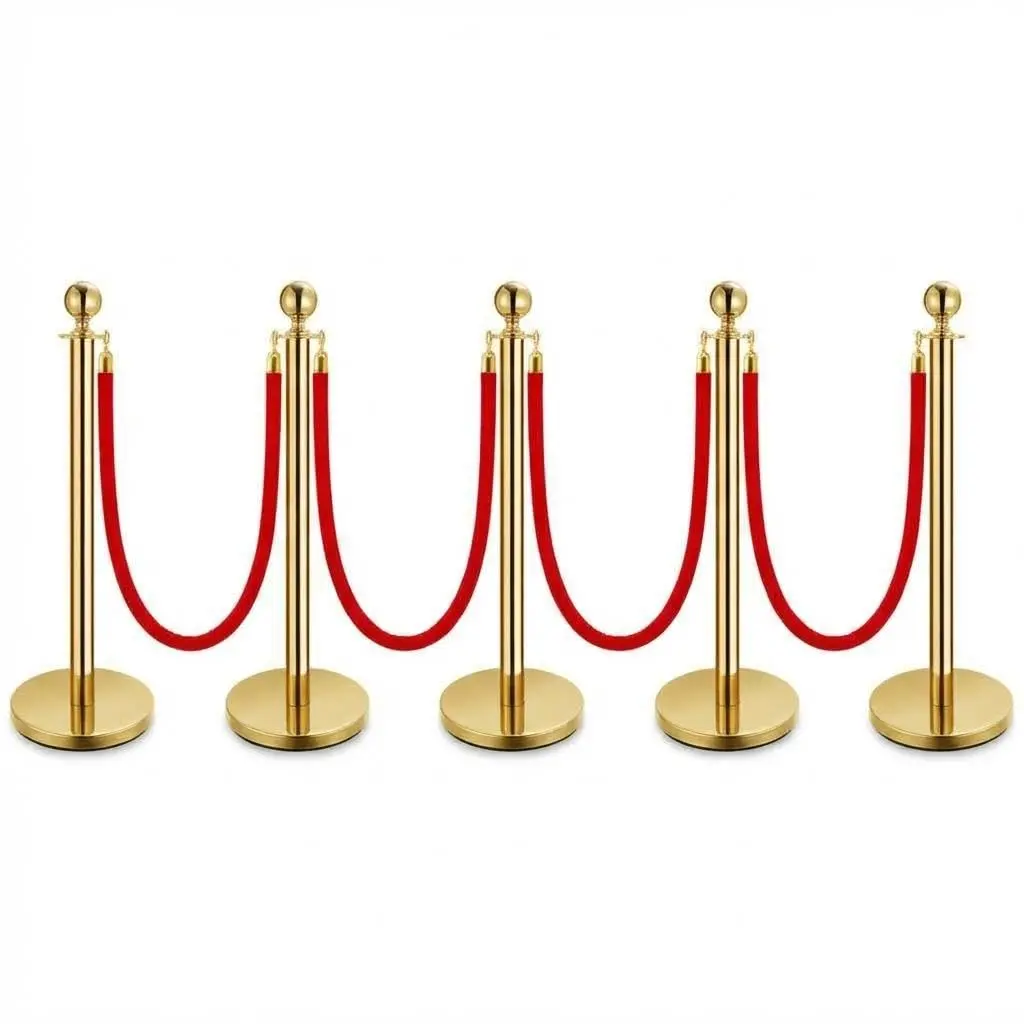 Gold Stanchions and Red Velvet Ropes, Stainless Steel Red Carpet Poles and Ropes Set for Wedding Party Red Carpet & Hotel Events