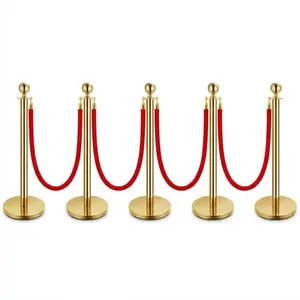 Gold Stanchions and Red Velvet Ropes, Stainless Steel Red Carpet Poles and Ropes Set for Wedding Party Red Carpet & Hotel Events