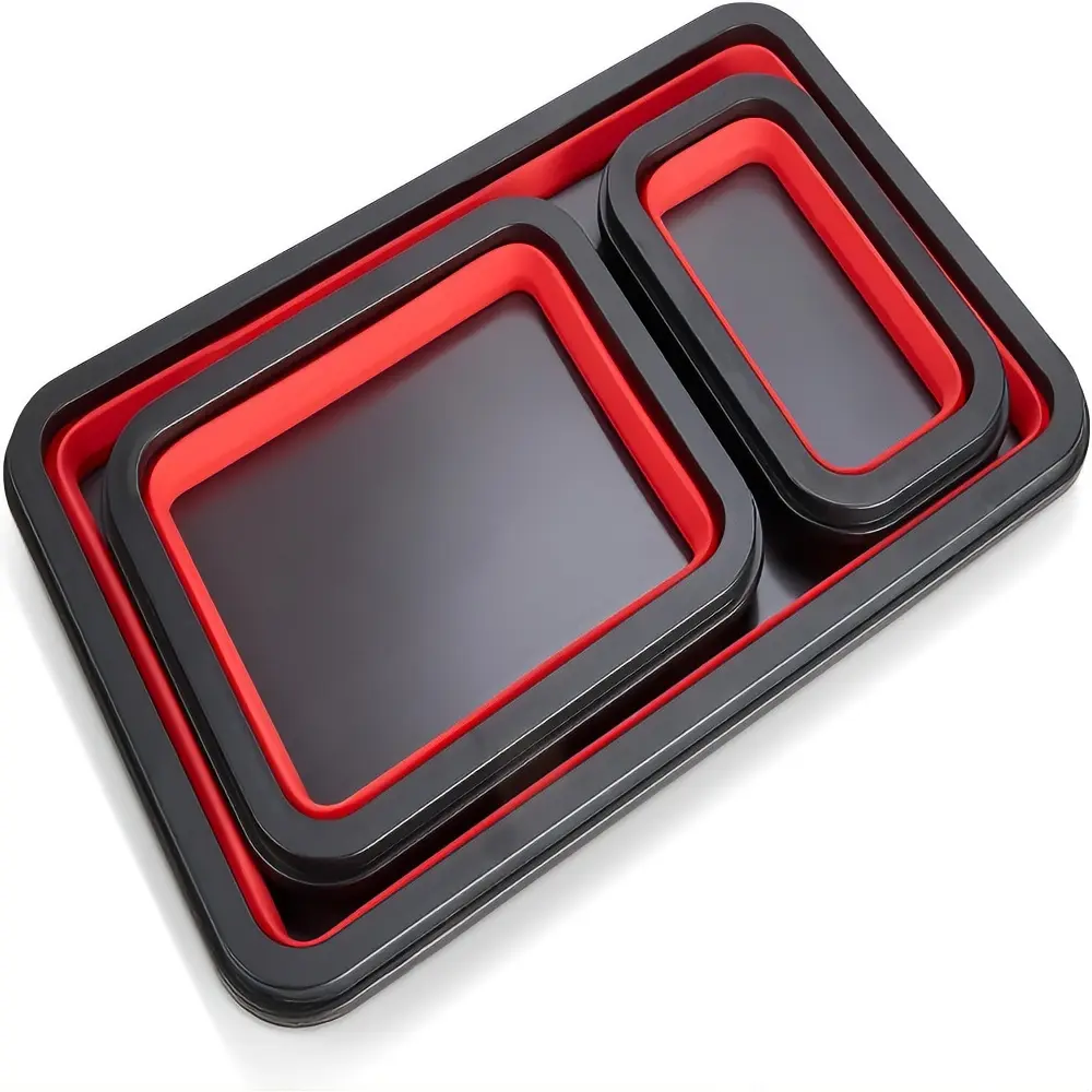 Foldable Silicone Tool Tray Set, Collapsible Magnetic Parts Tray, Non-Slip Organiser for Garage Screws, Bolts, Car Hardware, Tool Storage Solution