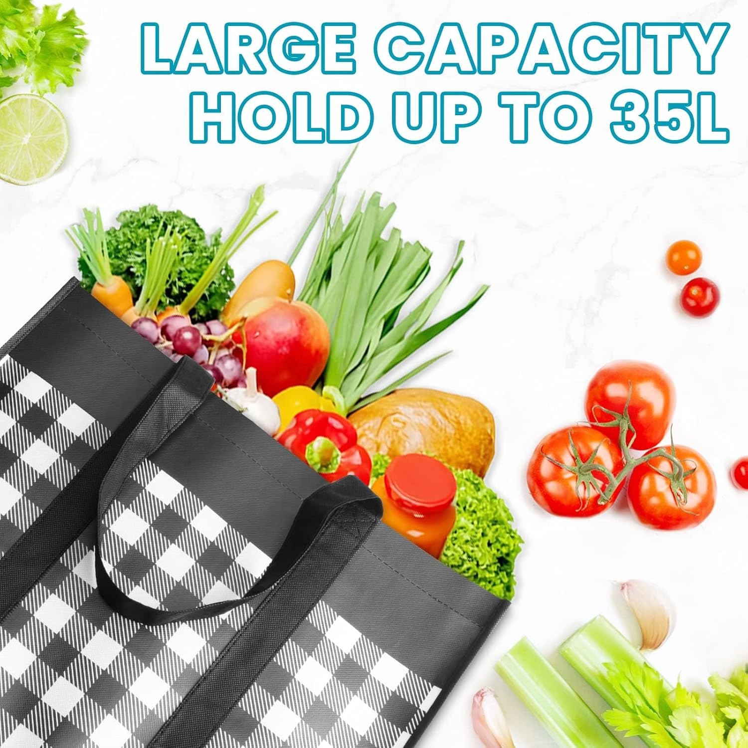 eusable Grocery Bags,4-Pack, Foldable Reusable Shopping Tote Bags bulk with Reinforced Handles,Large Storage Bags with Water Resistant Coating for Groceries,Multipurpose,