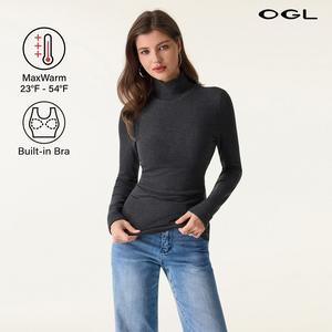 OGL MaxWarm Turtleneck Long Sleeve Brami Tops Womenswear Thermal Basic Heather Black Minimalist Winter Outfits with Built-in Bra #TikTokShopHolidayHaul  clothes for women tops for women