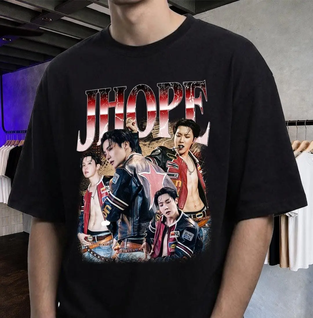 J-hope Portrait Tee | Vintage K-Pop Graphic Shirt, Retro Red Band Style, Korean Music Fan Tee
