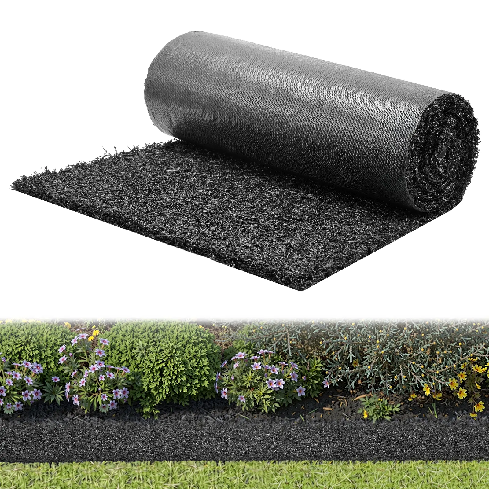 【SummerFinds】VEVOR Rubber Mulch Mat Roll, 96 x 22 in Recycled Rubber Mulch Mat, 0.5 Thick Cuttable, Reduced Weed Growth, Natural-Looking Weed Barrier Mat, Permanent Walkway Pathway for Landscaping