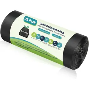 Portable Toilet Bags with Drawstring & Lemon Scent, Biodegradable Camping Toilet Bags for Portable Potty, 8 Gallon Thickened Compostable Bags for Bucket Toilet Adults Outdoor Camping Car (25 PACK)