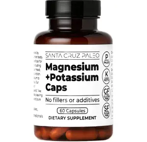Santa Cruz Paleo Magnesium + Potassium Caps, Supplement for Men and Women, Paleo, Keto, Sugar & Gluten Free, Magnesium Glycinate 166mg and Potassium Citrate 38mg per Serving, American Made, 60 Caps
