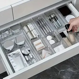A Set Of 6 Transparent Plastic Drawer Organizers, Suitable For Cosmetics, Lipstick, Eyeshadow, Skincare Products In Various Sizes PET Storage Boxes - Essential Universal Dividers For Dressing Tables, Jewelry, Bedrooms, Kitchens, And Offices.
