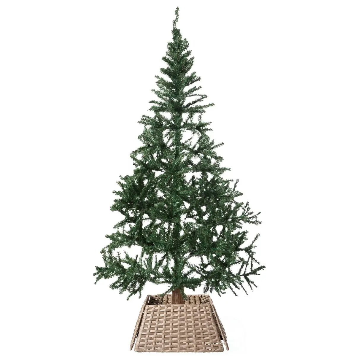 Gardenised QI004155.GY Grey Waterproof Foldable Christmas Tree Skirt Collar Set - 19.5"x14"x10.5", 5 lbs Basketweave Rattan Plastic Basket, Easy-Install Ring Base Stand Cover, Machine Washable Holiday Decorating Home Supply