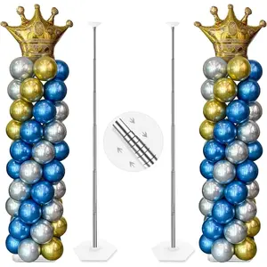 Balloon Column Stand Kit Sets of 2, 7 Feet Height Adjustable Balloon Tower Pillar with Reusable Metal Telescopic Design for Birthday, Wedding, Baby Shower, Graduation Party Decoration