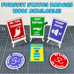 Fursuit Status Badges Now Available - No Tail Tugging Just Resting Silent Suiter Occluded Vision Bump Rick & No Boops Collection with Lanyard Clip Included