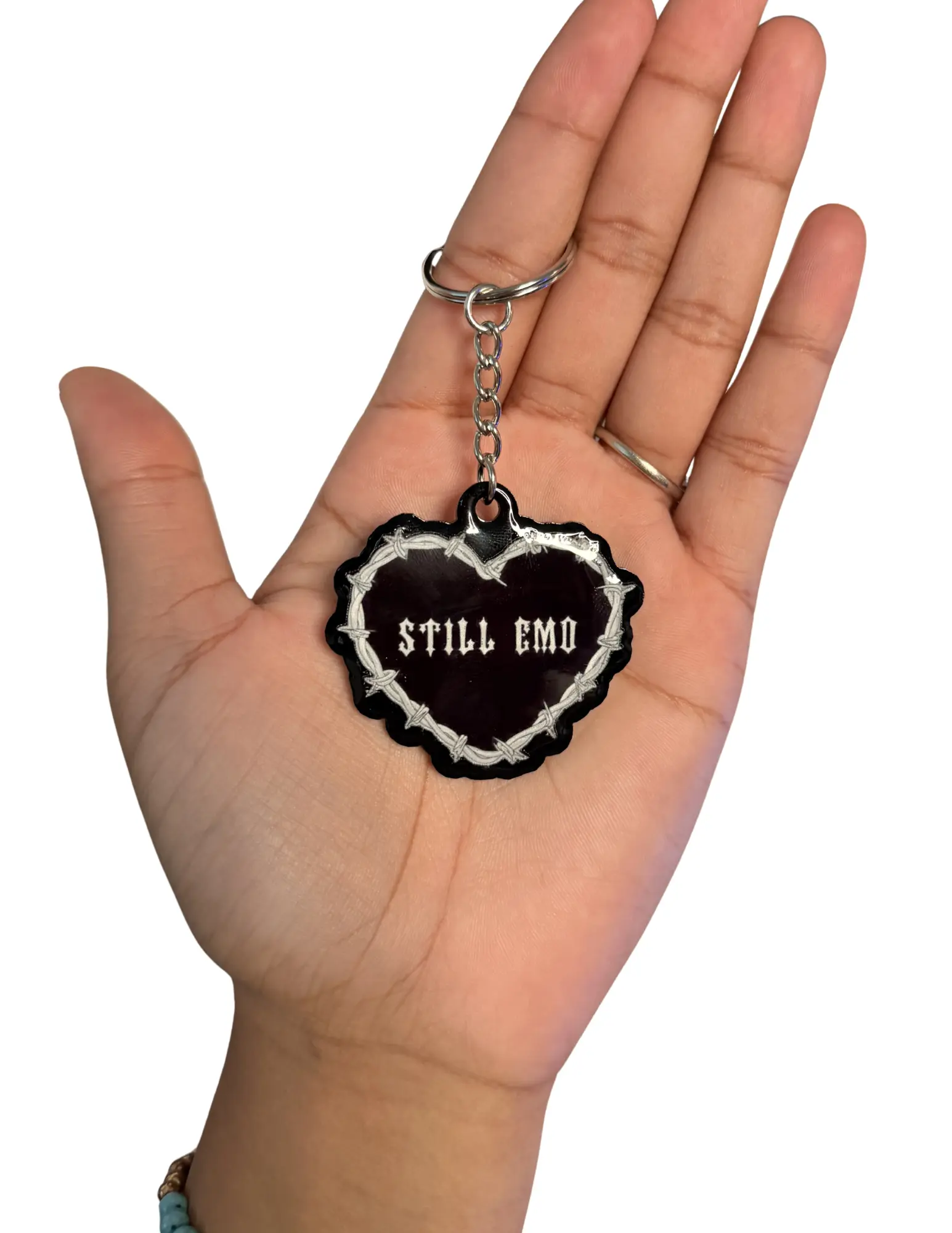 Still Emo Barbed Wire Heart Black Acrylic Keychain Accessory - Compact, Dark Aura, Heart-Shaped Engraved, Miniature, Compact Keychain Keychains