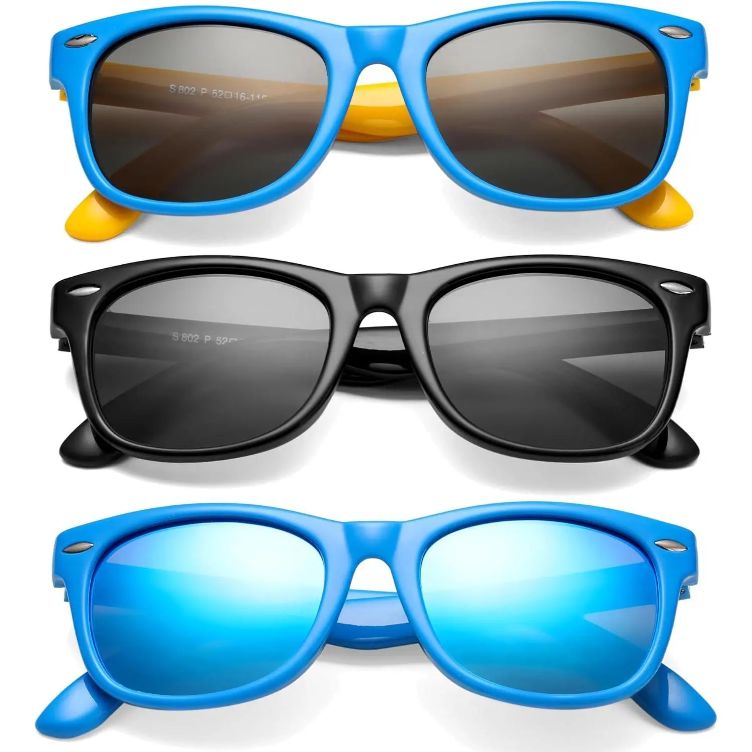 KF5-EMK06 Kids' Polarized Sunglasses for Children, Boys & Girls - TPEE Unbreakable Flexible Frame, UV400 Protection, Age 3-8 Eyewear, Party, Daily Wear, 3 Pack, Lightweight Fit, Uv400 Shield