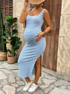 JOCASTAA Women's Casual Spaghetti Strap Maternity Midi Dress