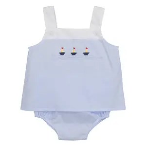 Baby Boys Sailboat Embroidered Buttoned Diaper Set