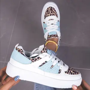 Women's Low-Top Sneakers Suitable for Skateboarding & Commuting - Leopard Print Round Toe Sneakers with Shock-Absorbing Sole, Breathable & Cushioned Sole for Skate Park, Casual Wear - - Versatile Footwear, Women Shoes
