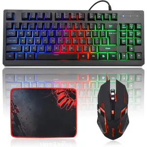 RGB 87  Gaming Keyboard and Backlit  Combo, USB Wired Rainbow Keyboard,Gaming Keyboard Set for Laptop PC Computer  and Work