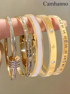 5pcs Stainless Steel Combination Bracelet Set, Stackable Bracelets, Elegant Retro Fashion Design, Perfect Birthday & Holiday Gift Idea, Trendy Jewelry, Trendy Stack Bangle