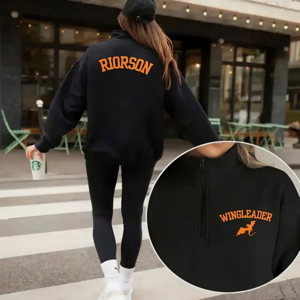 Wingleader Embroidered Quarter Zip Sweatshirt, Fourth Wing Inspired Riorson Shirt, Dragon Rider Sweater, Book Lovers Shirt, Dragon Crewneck