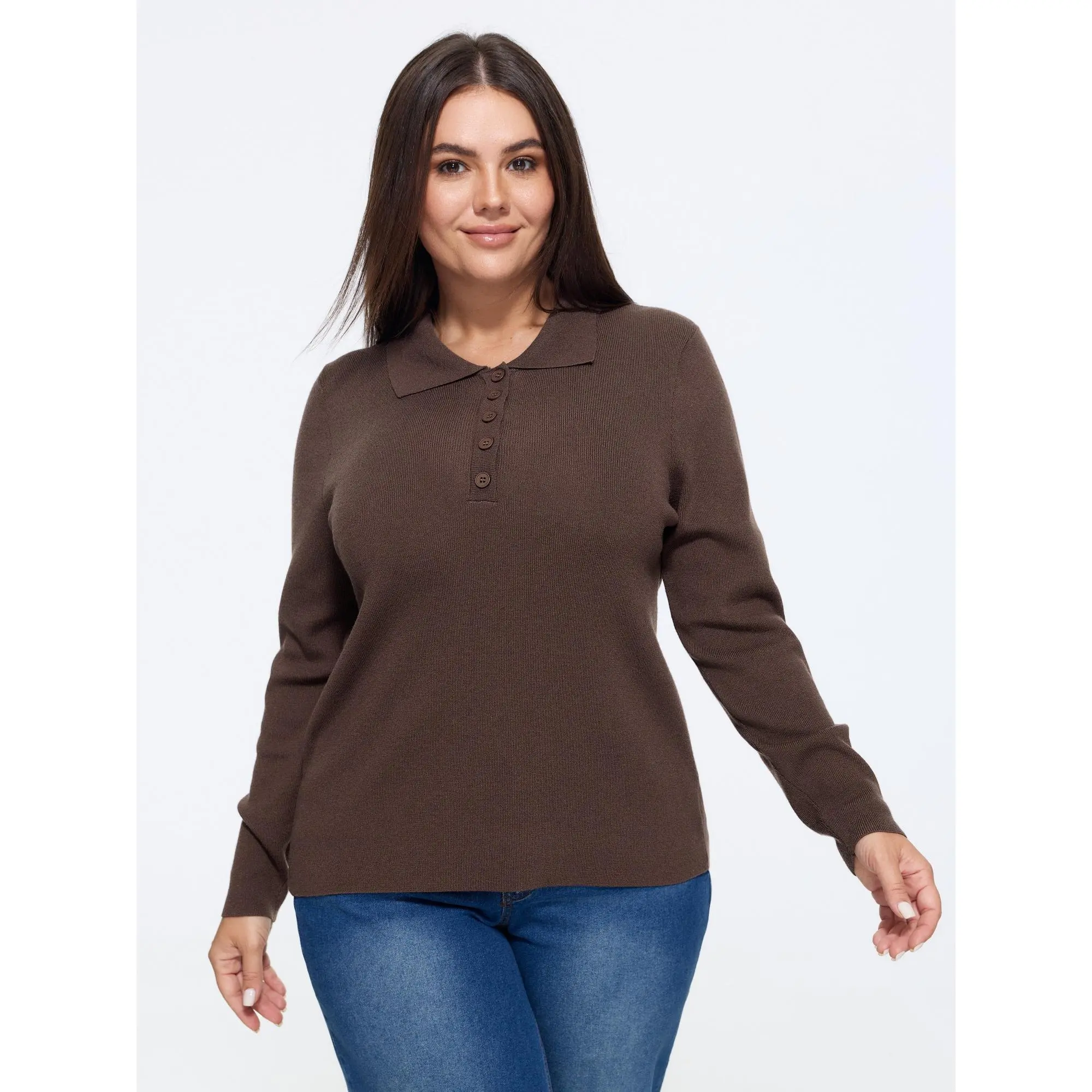 Women's Plus Size Polo Collar Long Sleeve Button Pullover [M-6X] - Summer Finds Women's Sweatshirt