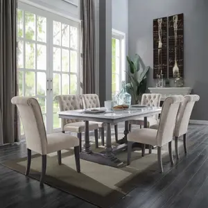 Acme 73265-67 7-Piece Yabeina Grey Finish Wood & White Marble Top Dining Table Set with 6 Chairs for Modern Elegance