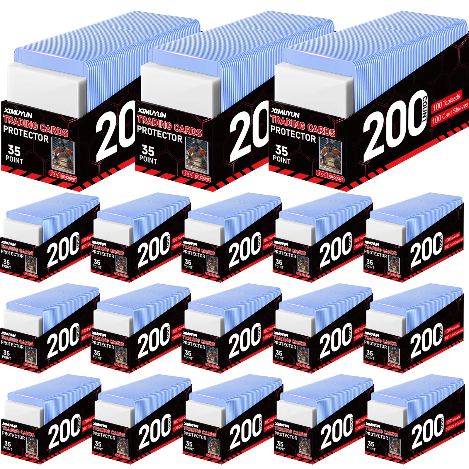 XimuYun 2000ct Top loaders 35pt 3 "X 4", baseball card protective case hard plastic, used with trading card sports card holder, suitable for collection, football, basketball, and TGG(2000 Toploads + 2000 Sleeves)