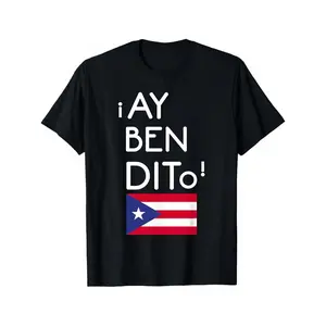 Men's & Women's Puerto Rico Flag T-Shirt - Ay Ben Dito Spanish Slogan & Puerto Rican Coat of Arms Design, Casual Crewneck Short Sleeve Tee S-XXXL, Black with White Print, Gift for Puerto Rican Pride, graphic tee men's t shirts Tshirt