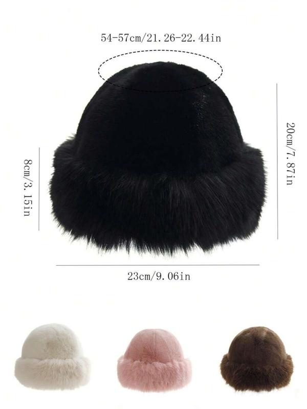 Women's Elegant Solid Color Bucket Hat, 2024 New Style Trendy Fuzzy Warm Hat, Chic All-match Accessories for Fall & Winter for Women & Girls for Outfit Matching, Fashion Matching Hat