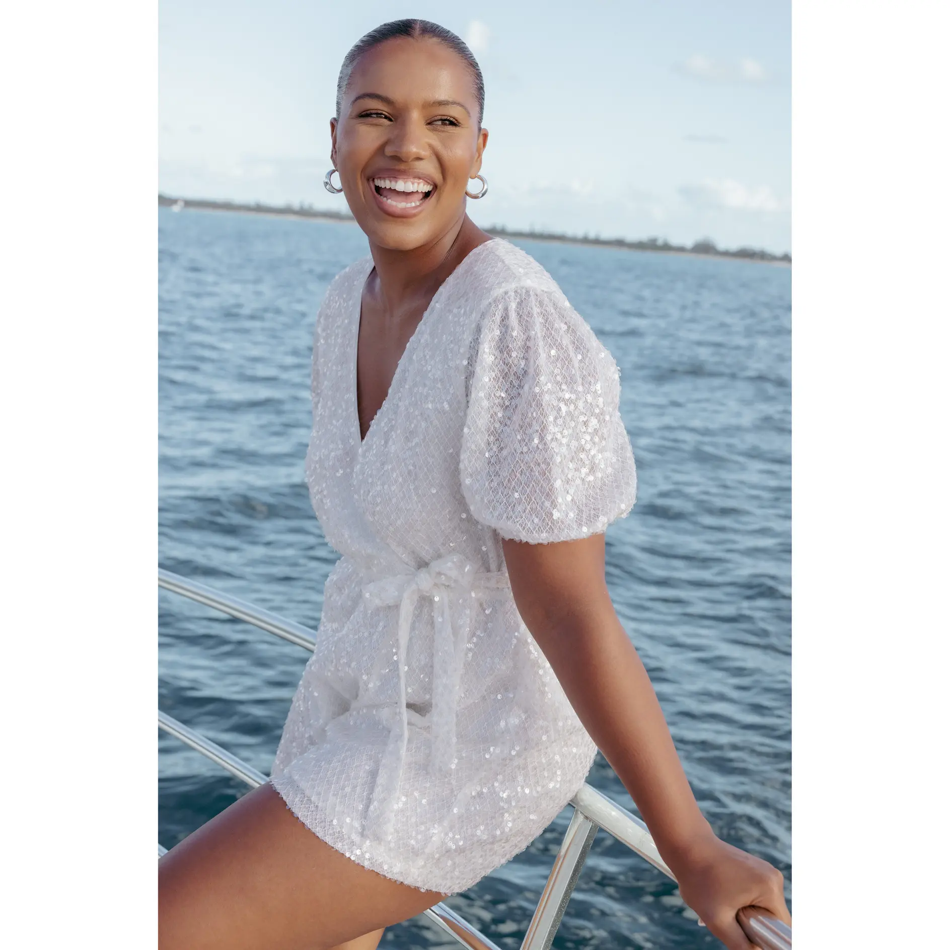 Varity Puff Sleeve Romper - White