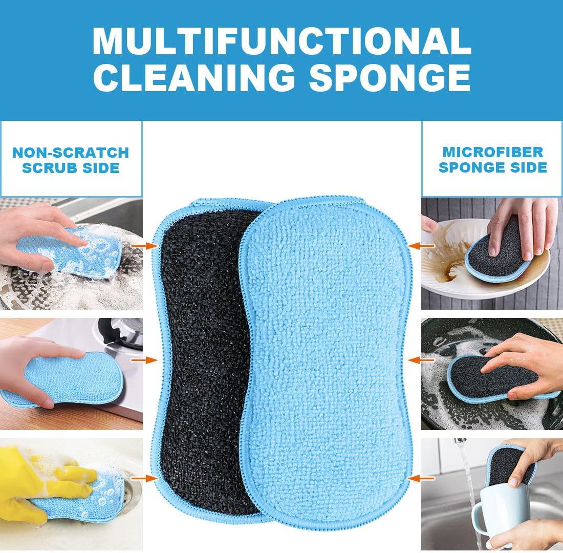12 Pack Multi-Purpose Scrub Sponges Kitchen, Dish Sponge, Non-Scratch Microfiber Sponge for Efficiently Cleaning Dishes, Pots, and Pans (Blue) Scrubber