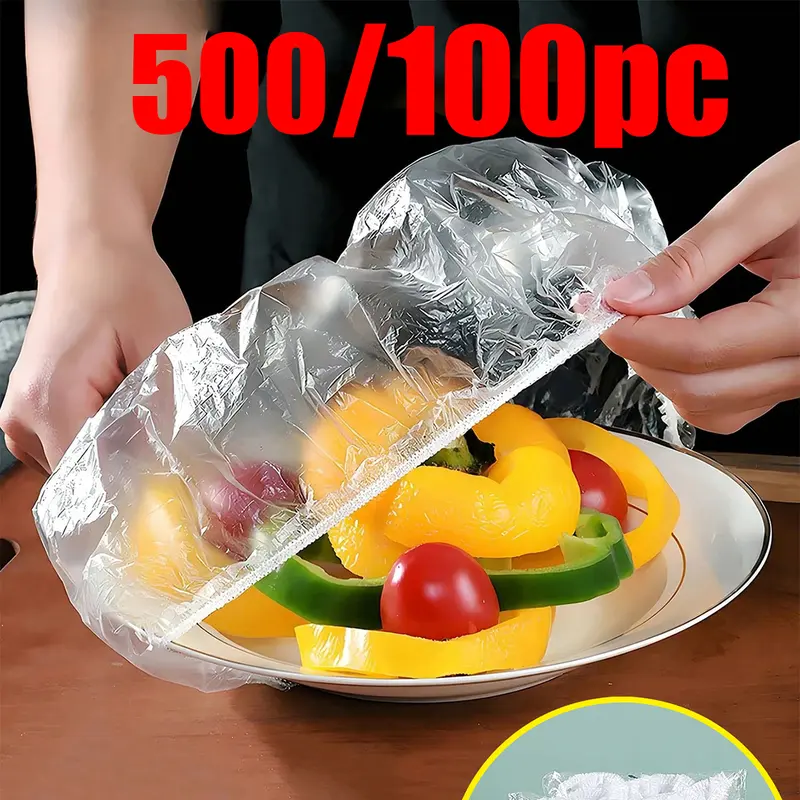 100/500pc Disposable Elastic Food Cover, Stretchable Preservation Film for Plates & Bowls, Kitchen Storage Cover for Refrigerator Use