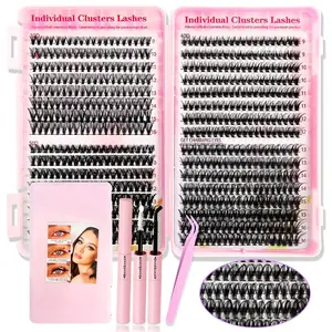 Individual Cluster False Eyelashes with Eyelash Applicator Tools, Eyelash Extension Kit, 1 Set Natural Look Eyelash Extensions, Eye Makeup Supplies for Women & Girls