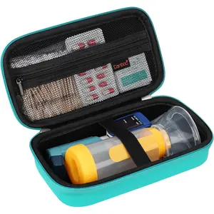New Upgrade Travel Carrying Case for Asthma Inhaler, Handheld Spacer for Adults and Kids, Masks, Hard Inhaler Case with Mesh Pocket fit Medicine and Other Essentials, Mint Green (CASE ONLY)