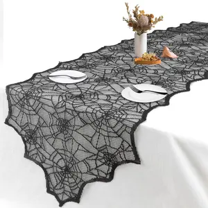 Halloween Table Runner, Black Lace Spider Web Table Runners for Halloween Table Decor, 18 X 72 Inch Halloweens Lace Table Runner