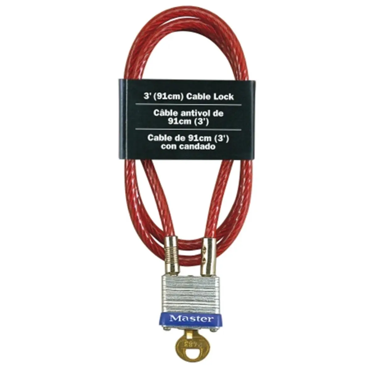 212 MAIN 719D Model Keyed Padlock - Laminated Steel Construction, Vinyl Coated 3' Flexible Cable Lock, 4 Pin Tumbler Mechanism, Carded Automotive & Motorcycle Security Accessory