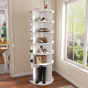 Round Rotating Shoe Rack,360°Spinning Shoe Display,Shoe Organizer Spinning Tower Ideal for Bedroom, Living Room, White (6-Tire)
