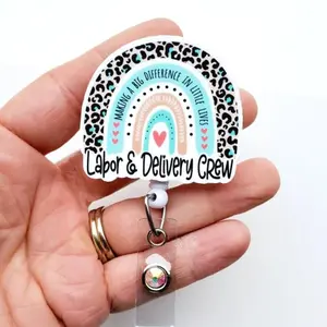 Labor and Delivery Crew Badge Reel Retractable Rainbow L&D Nurse ID Badge Holder Gift VPR