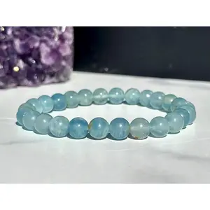 Lemurian Aquatine Calcite Elastic Bracelet - 6mm and 8mm Beads