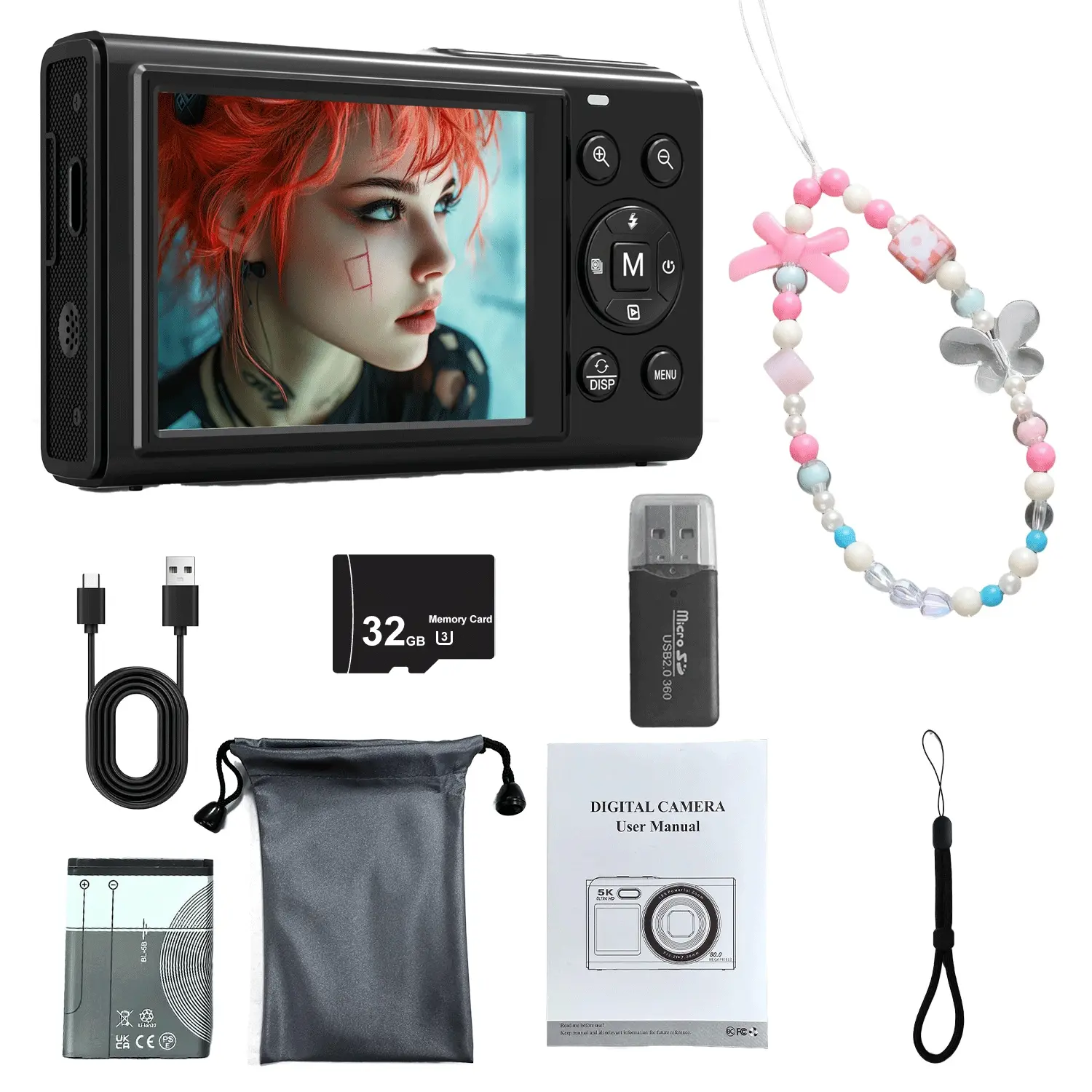 5k Video Dual Screen Digital Camera, WiFi Transfer, Auto Focus, 80mp Wireless Vlog Camera with Light, 32GB SD Card, 18x Zoom, Vlogging Camera